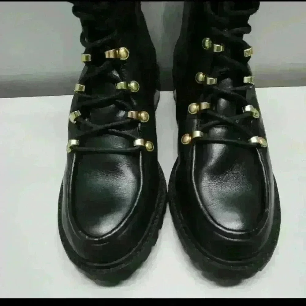 Schutz Women's US 6.5 B Jayne Soft Lightweight Leather Combat Boots Black - Picture 5 of 10